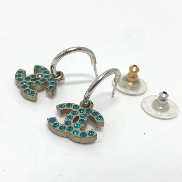 CHANEL 06P CC Mark Rhinestone Pierce Metal Silver - Picture 10 of 12